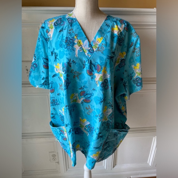 Disney Tops - DISNEY TINKERBELL 3XL BLUE SCRUB TOP